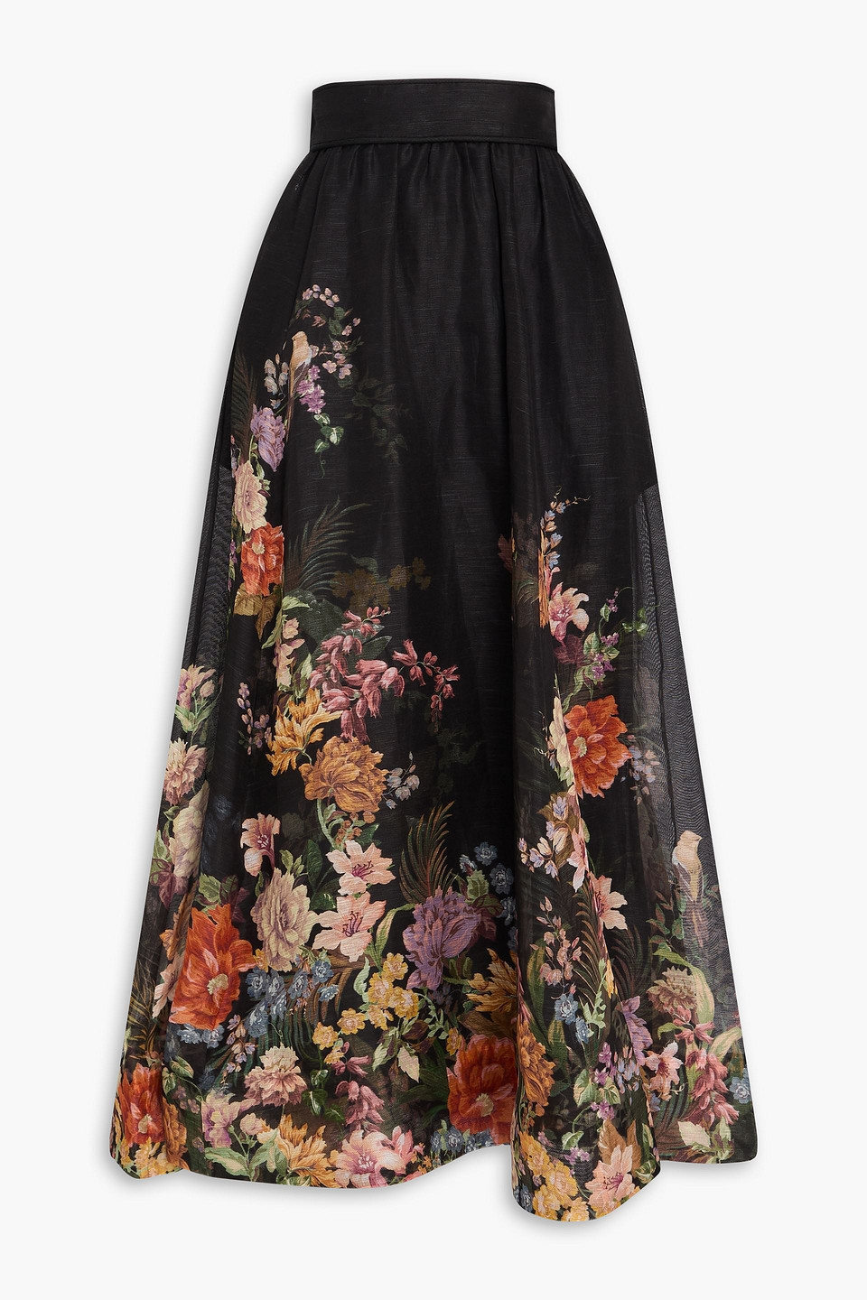Zimmermann Floral-print Linen And Silk-blend Organa Midi Dress In Black