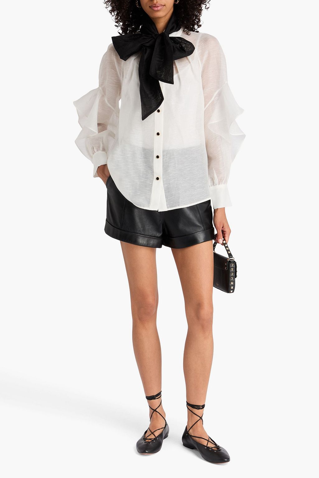 ZIMMERMANN Pussy-bow linen and silk-blend organza shirt