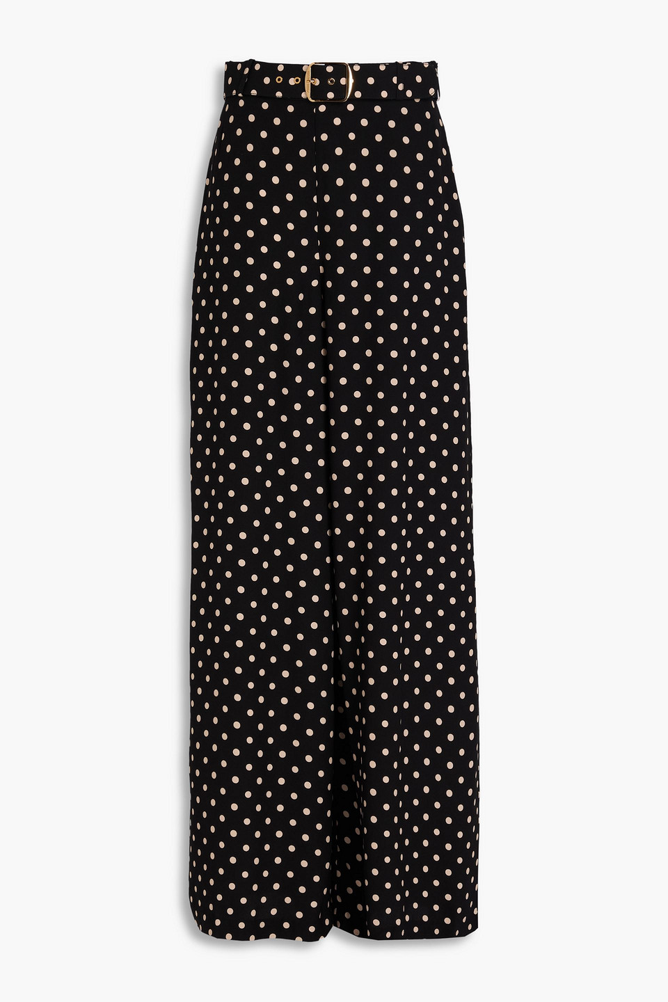 Zimmermann Belted Polka-dot Crepe Wide-leg Pants In Black