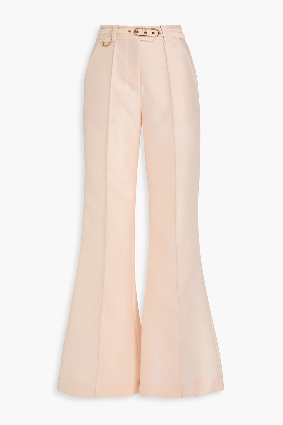 Zimmermann Belted Wool And Silk-blend Wide-leg Pants In Pink