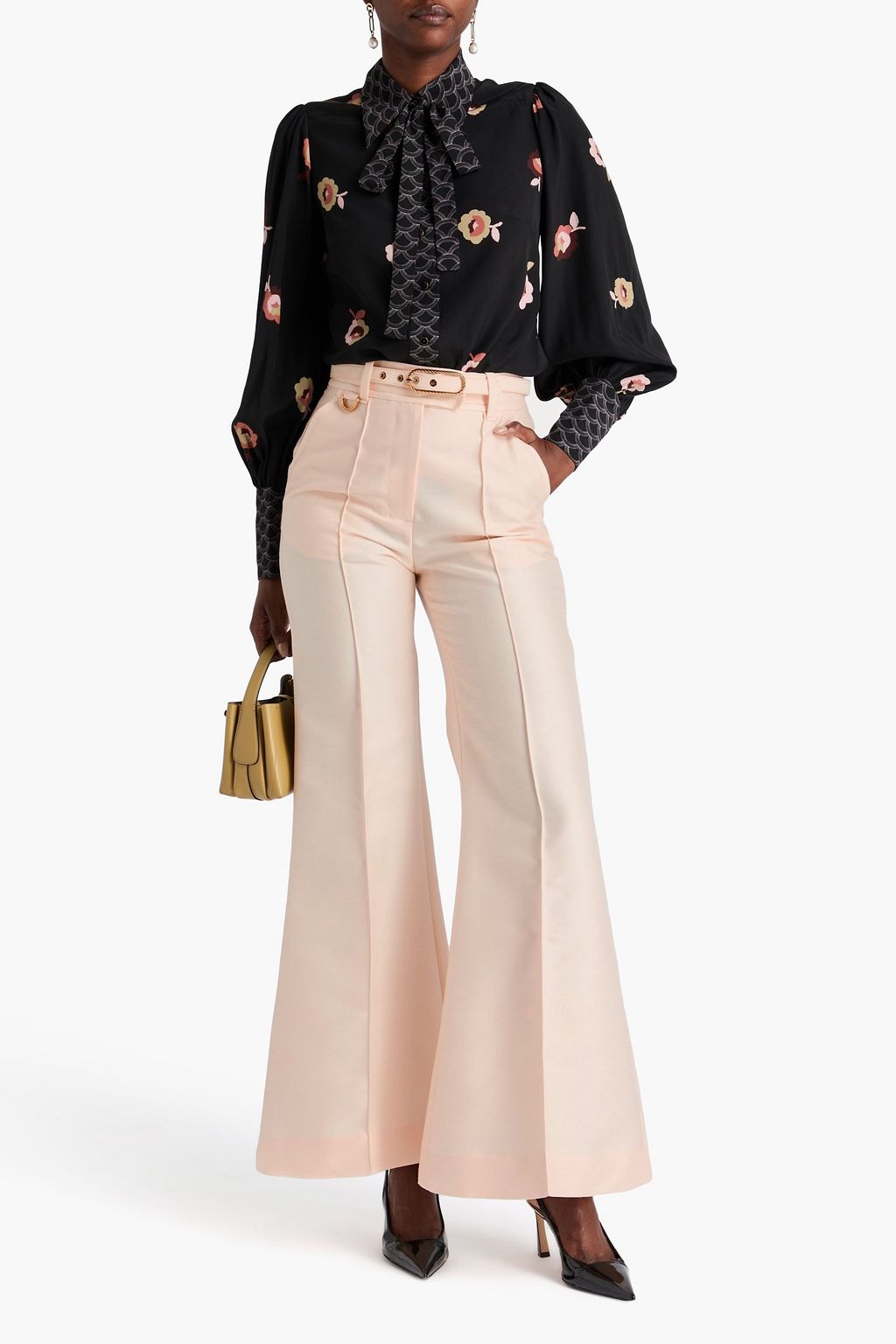 ZIMMERMANN Belted wool and silk-blend wide-leg pants