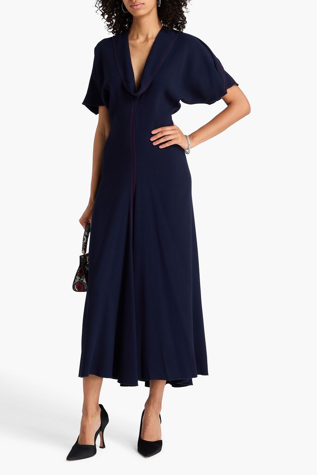 VICTORIA BECKHAM クレープ ミディワンピース ドレープ入り