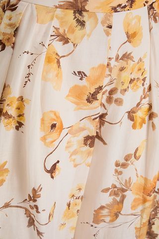 ZIMMERMANN Pleated floral-print ramie wide-leg pants THE OUTNET