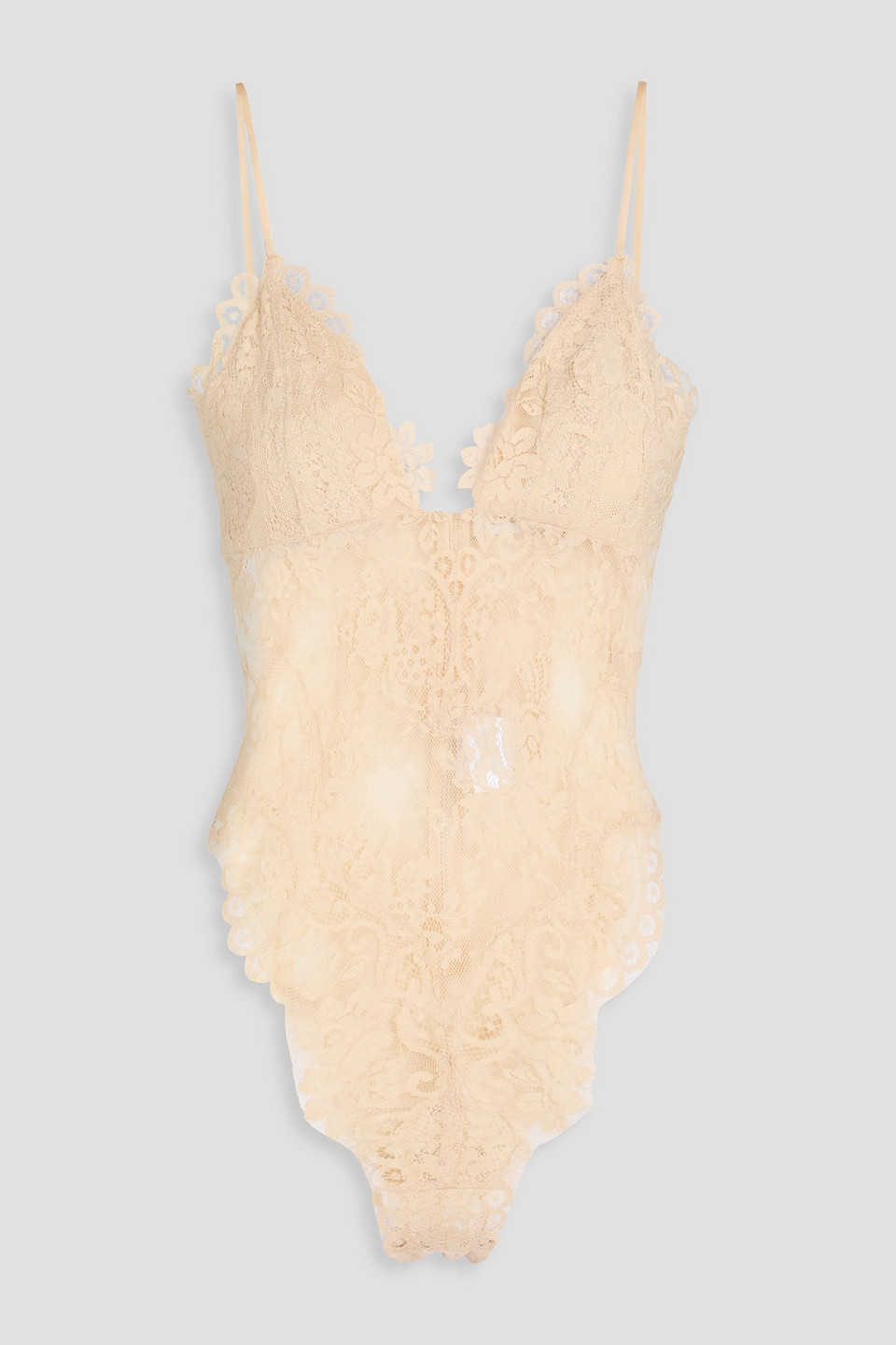 zimmermann - velvet-trimmed corded lace bodysuit - white - 4