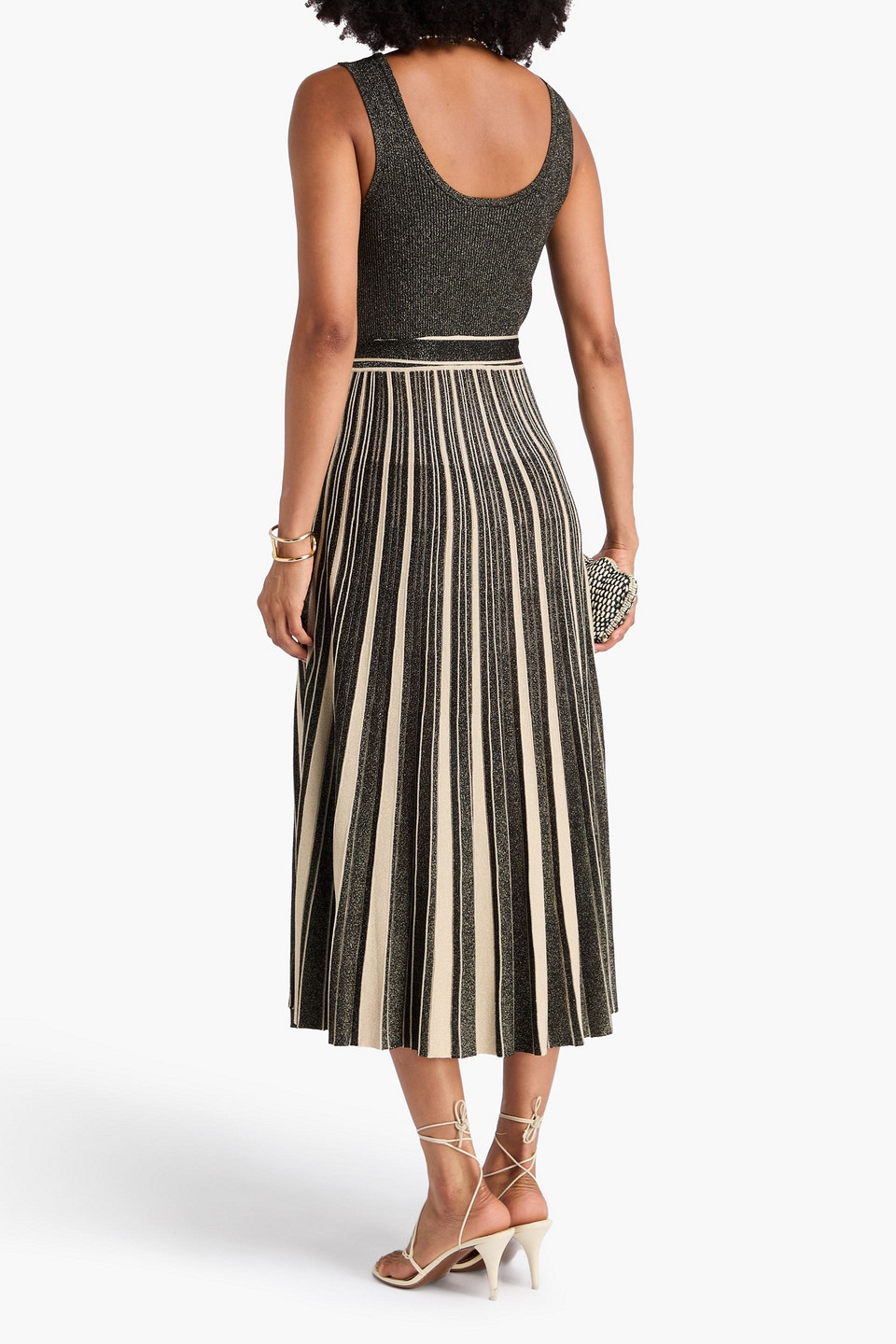 Zimmermann Metallic Striped Ribbed-knit Midi Dress In Black