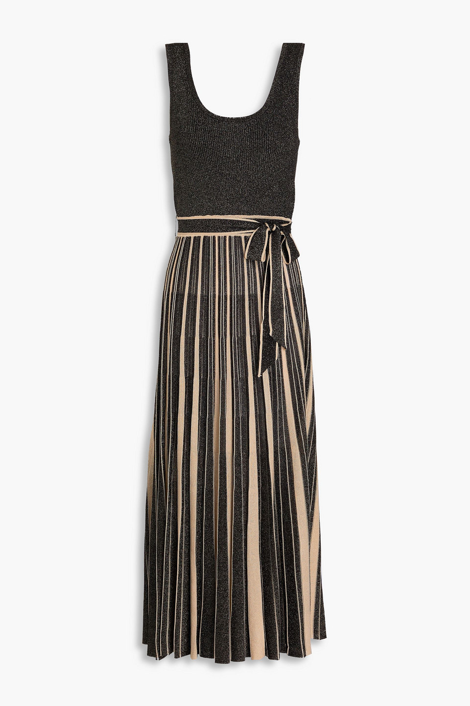 Zimmermann Metallic Striped Ribbed-knit Midi Dress In Black