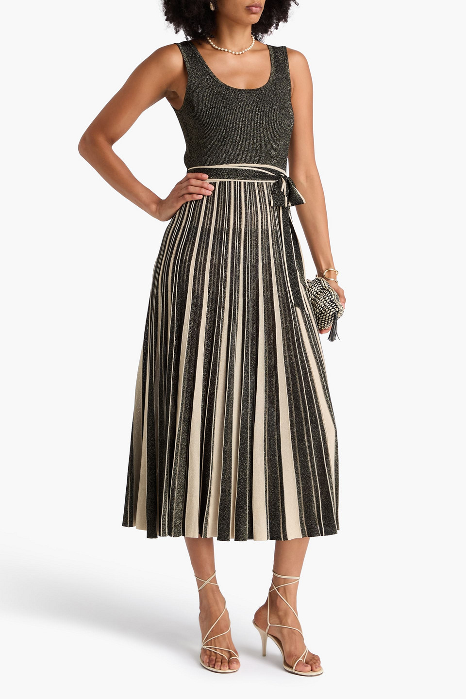 Zimmermann Metallic Striped Ribbed-knit Midi Dress In Black