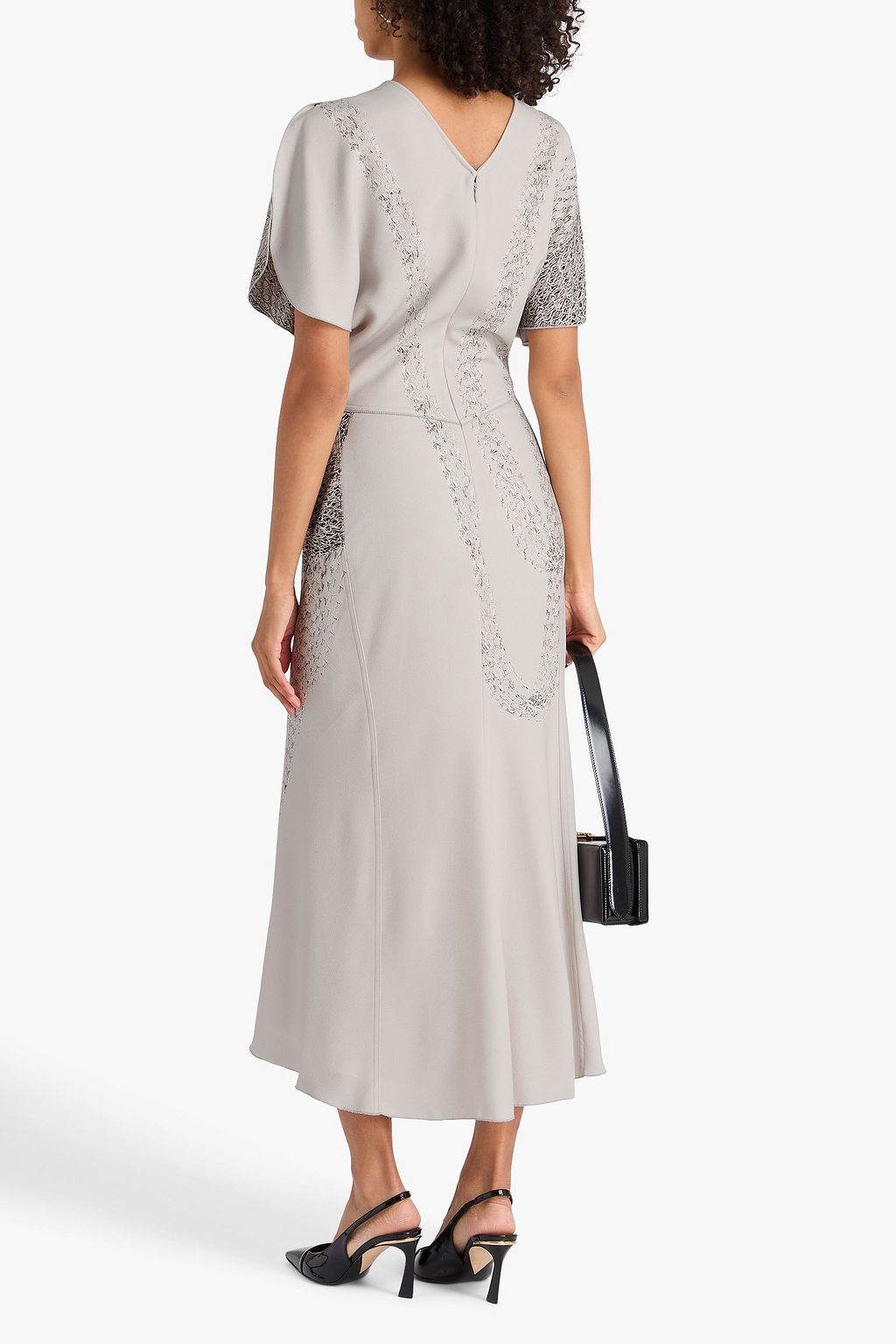 VICTORIA BECKHAM クレープ ミディワンピース ルーシュ&プリント入り