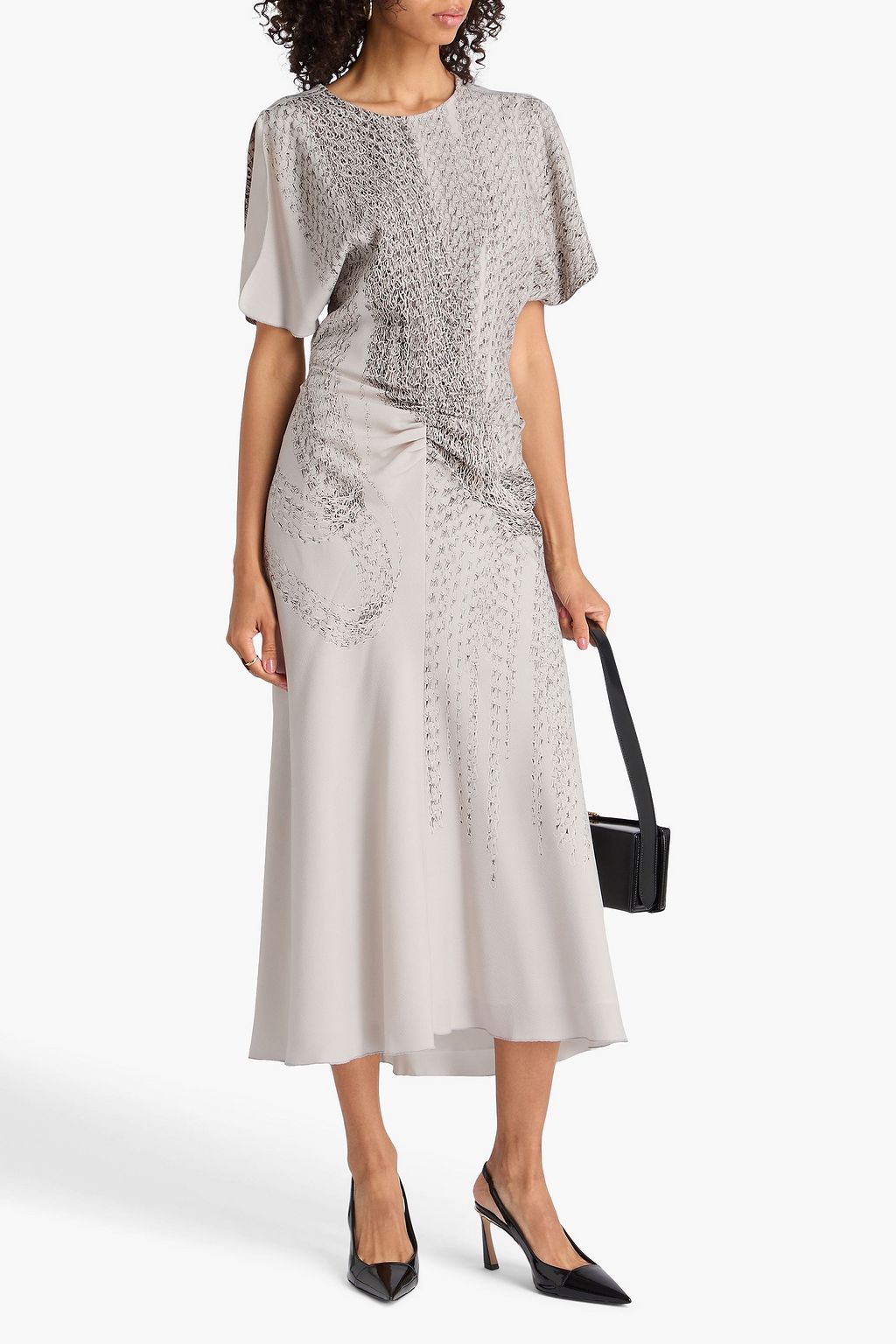 VICTORIA BECKHAM クレープ ミディワンピース ルーシュ&プリント入り