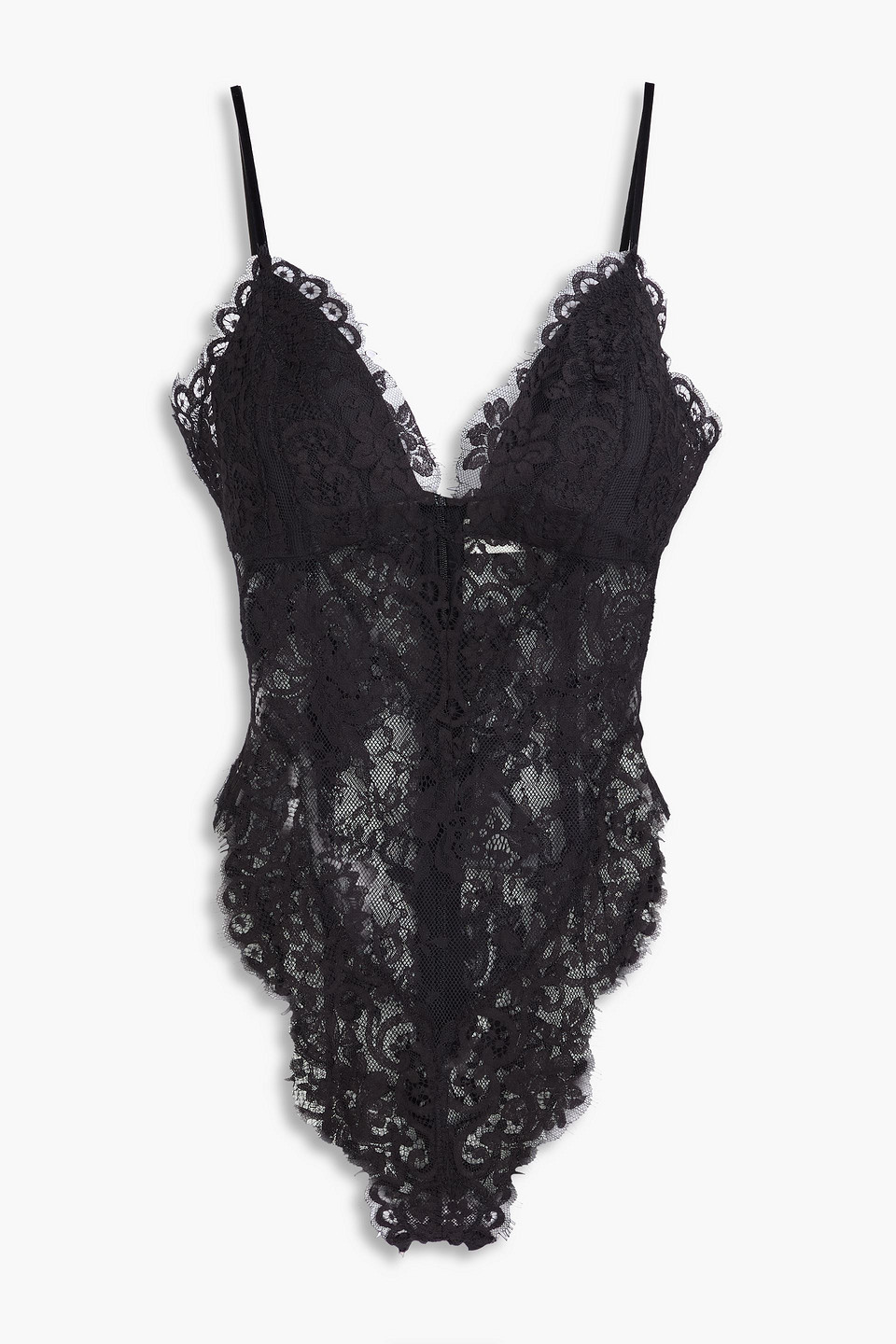 Zimmermann Velvet-trimmed Corded Lace Bodysuit In Black