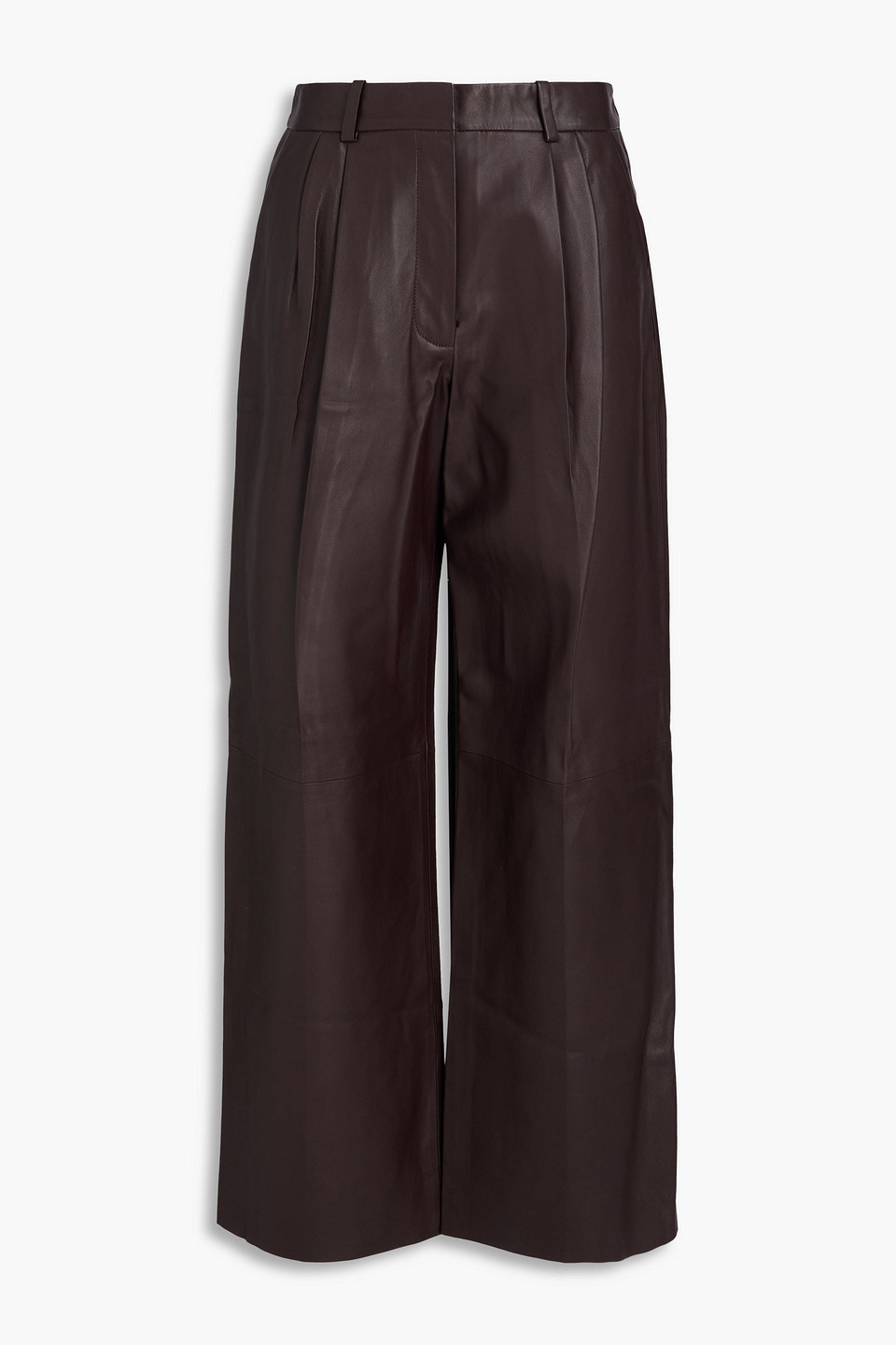 zimmermann - pleated leather wide-leg pants - brown - 2