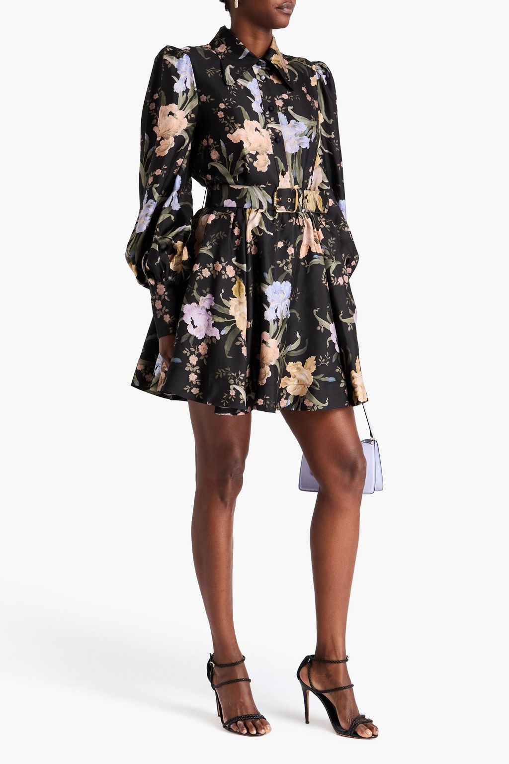 ZIMMERMANN Belted floral-print silk-twill mini shirt dress