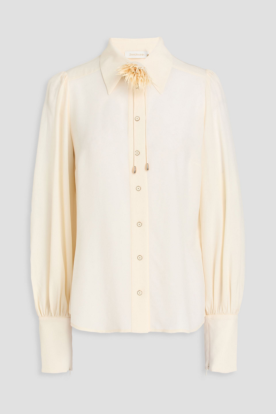 Zimmermann Appliquéd Crepe De Chine Shirt In Yellow
