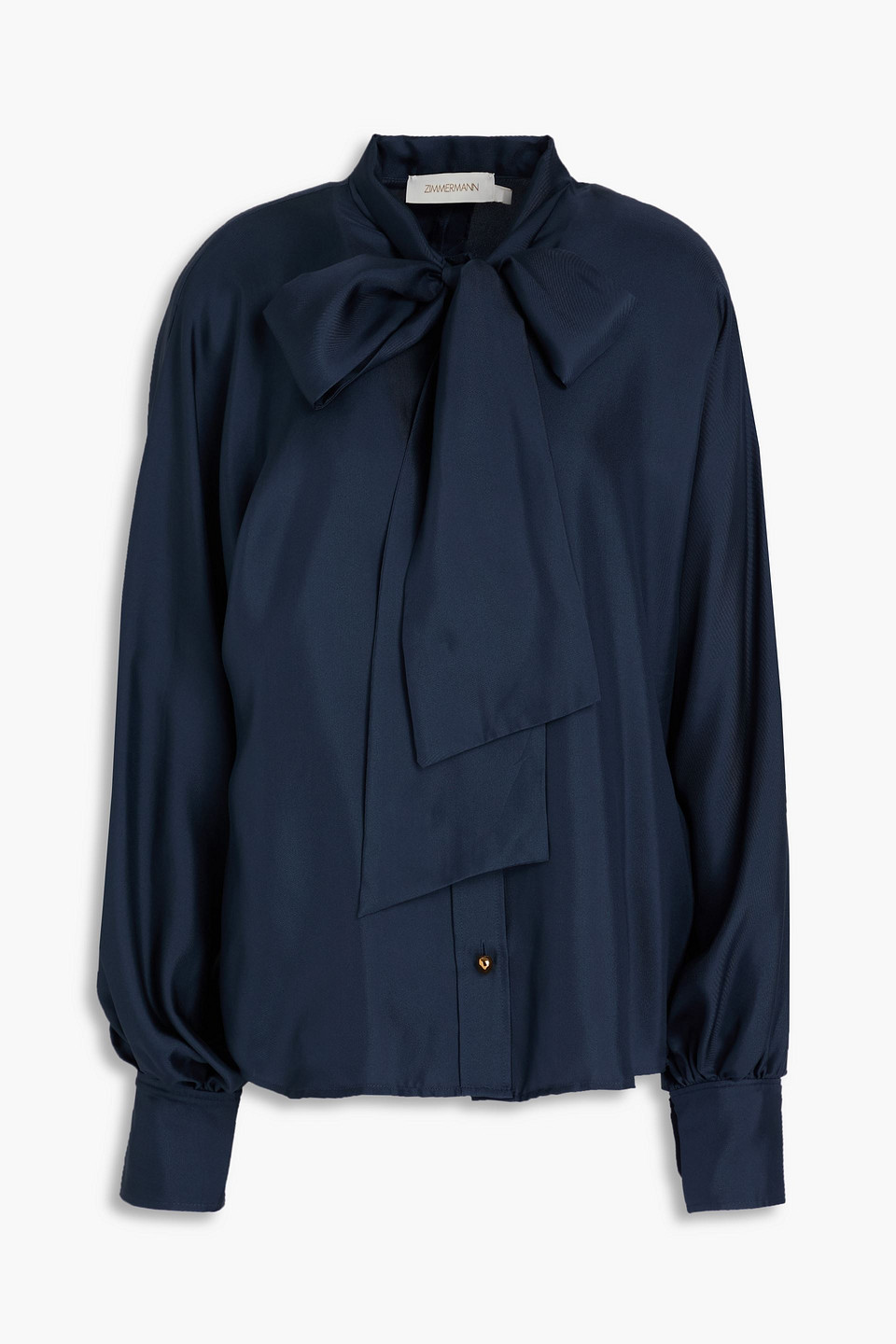 Zimmermann Pussy-bow Silk-twill Blouse In Blue