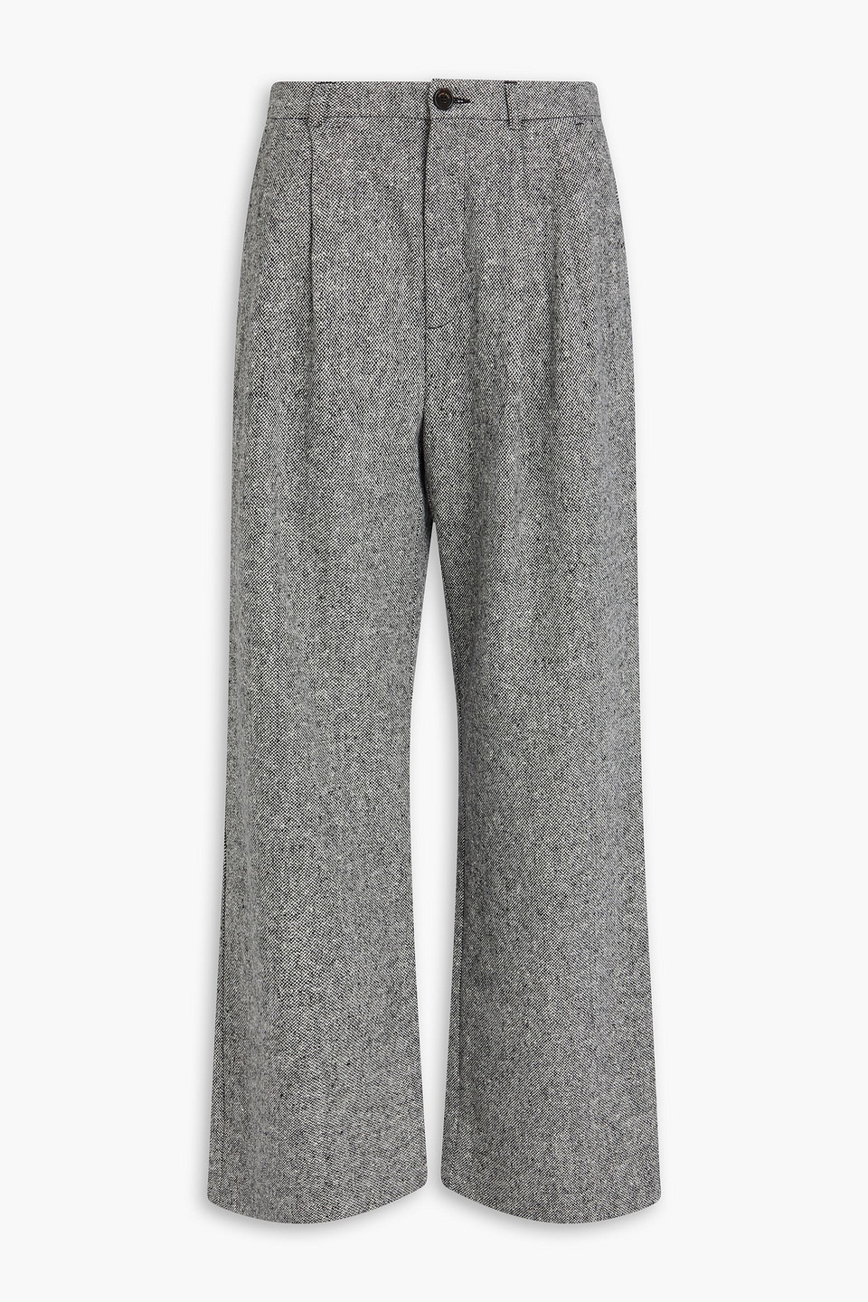 Anine Bing Carrie Pleated Wool-blend Wide-leg Pants In Black