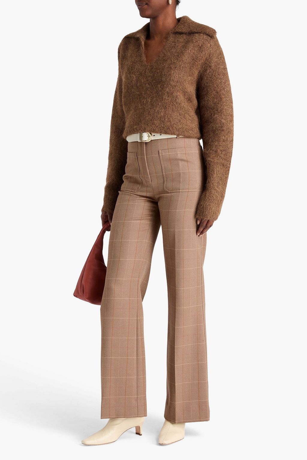 VICTORIA BECKHAM Checked wool-tweed wide-leg pants