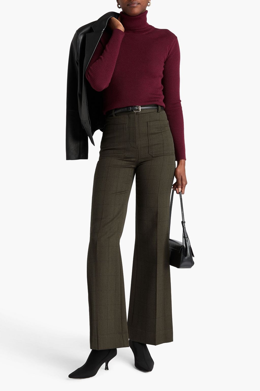 VICTORIA BECKHAM Checked wool-tweed flared pants