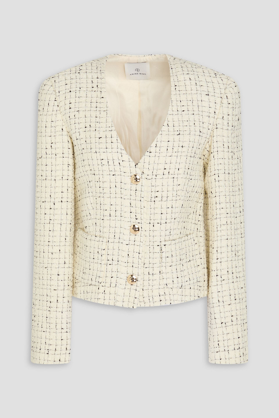 Anine Bing Metallic Gingham Bouclé-tweed Jacket In Neutral