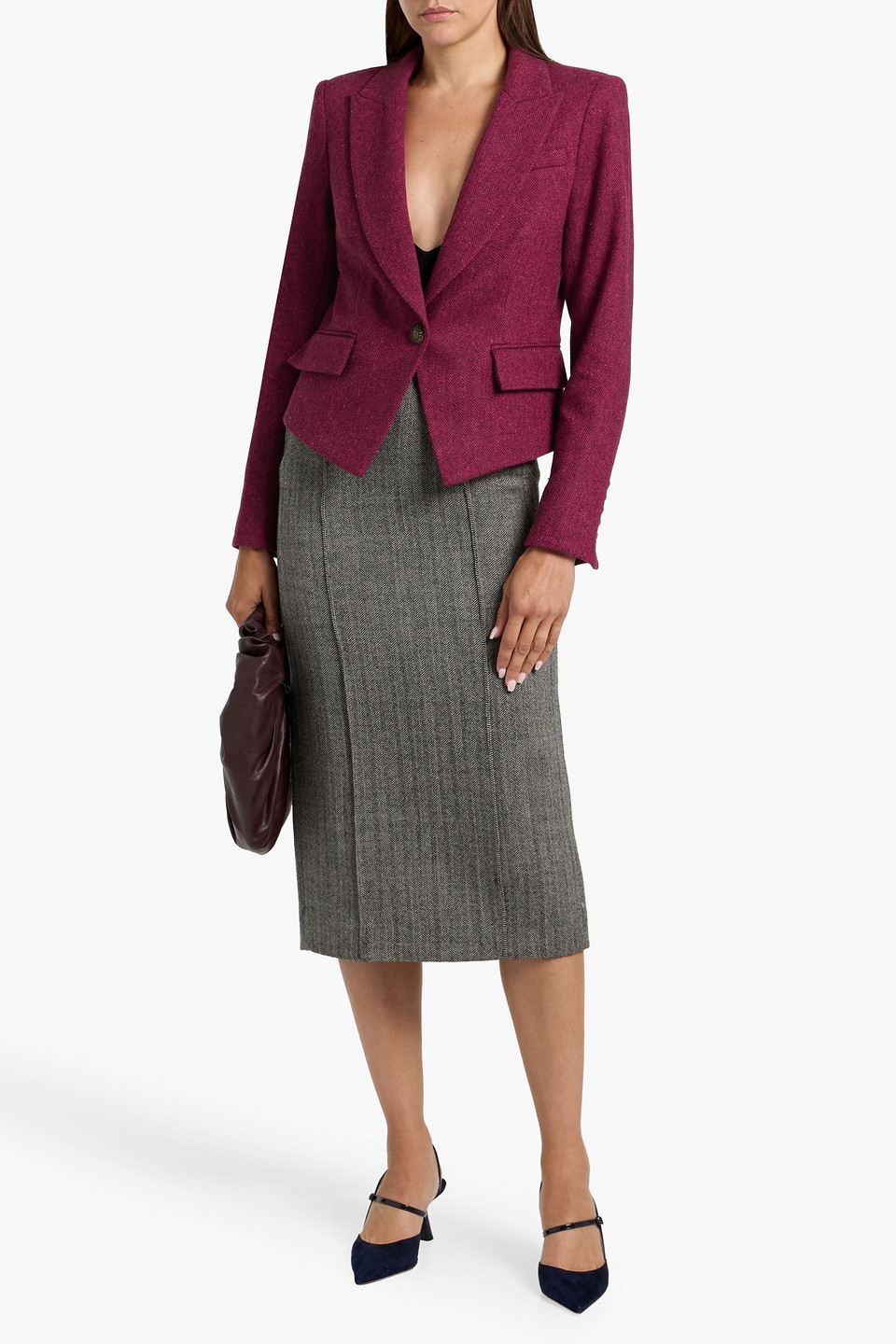 Veronica Beard Hosanna Dickey Herringbone Tweed Blazer In Red