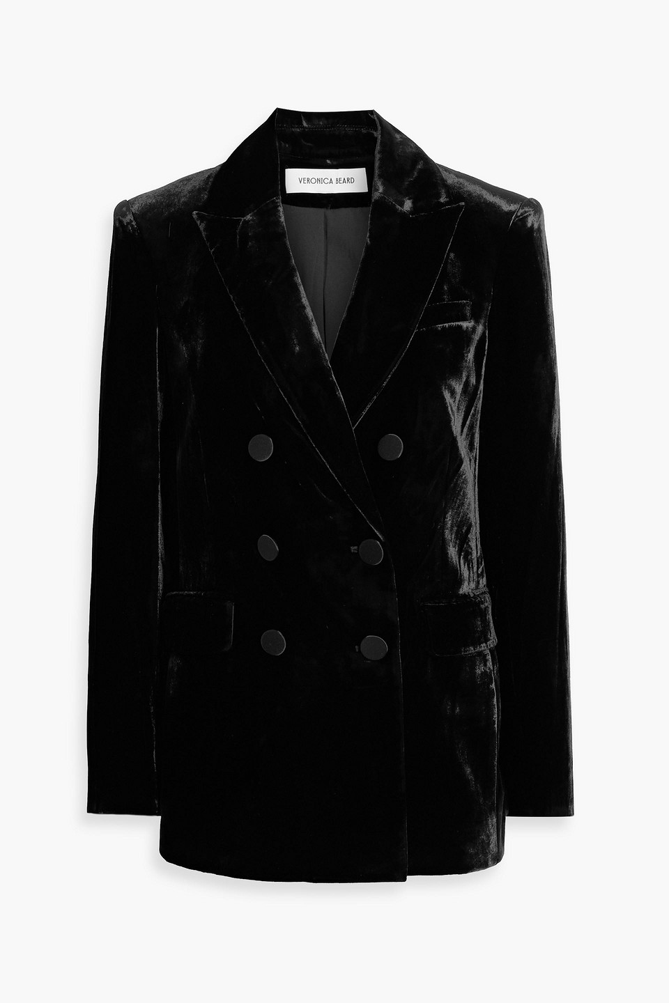 Veronica Beard Ellette Dickey Double-breasted Velvet Blazer In Black