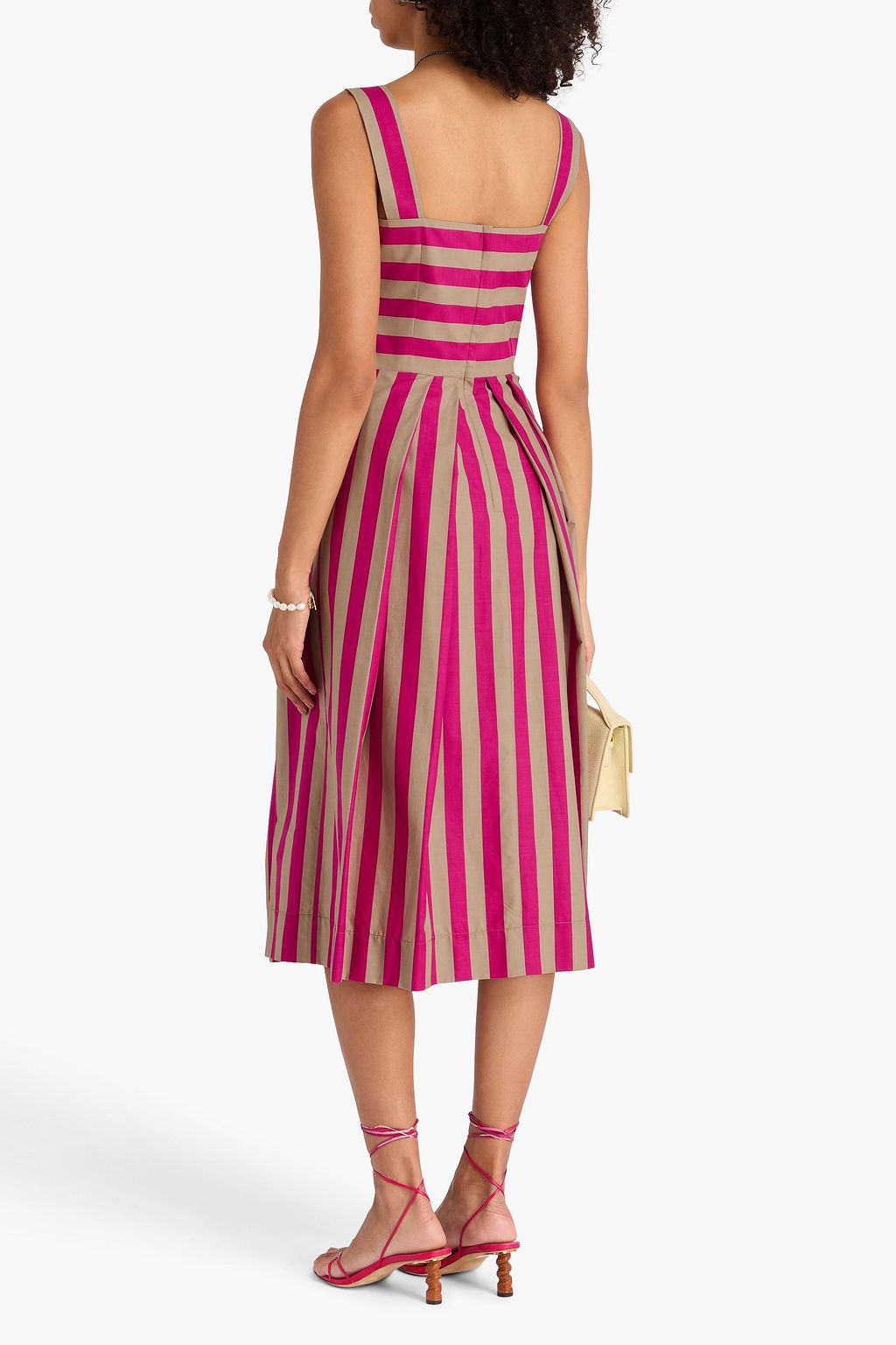 DOLCE&GABBANA فستان متوسط الطول من قطن بوبلين بتصميم مخطط مزين بكسرات