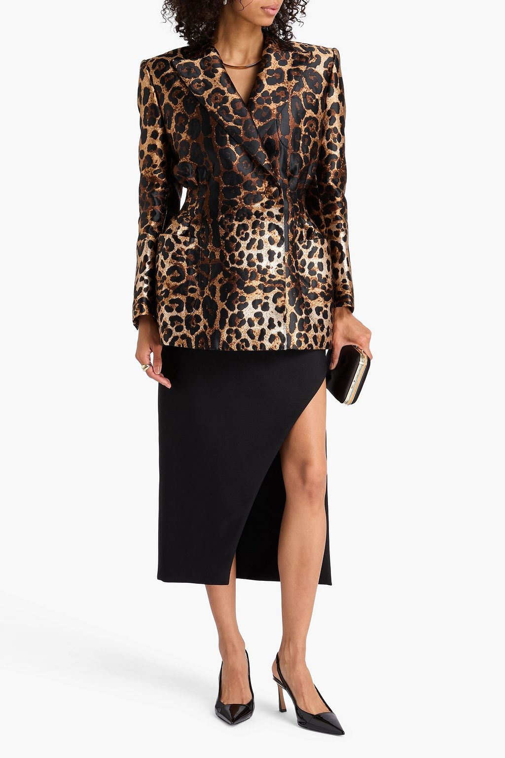 DOLCE&GABBANA Double-breasted metallic leopard-jacquard blazer