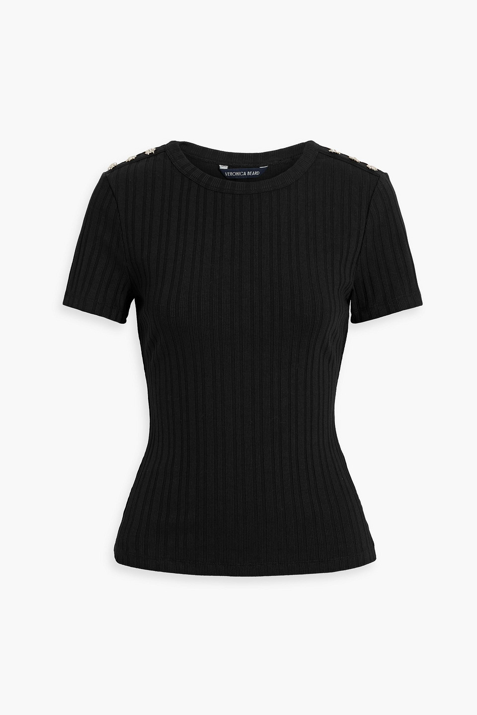 veronica beard - draya embellished ribbed cotton-blend top - black - m