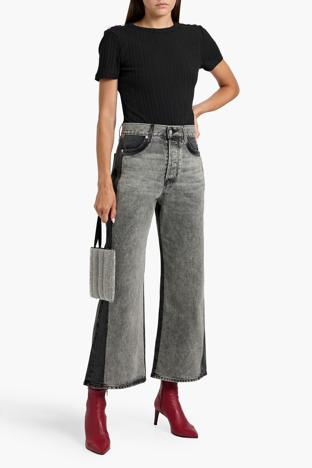 VERONICA BEARD Draya embellished ribbed cotton-blend top