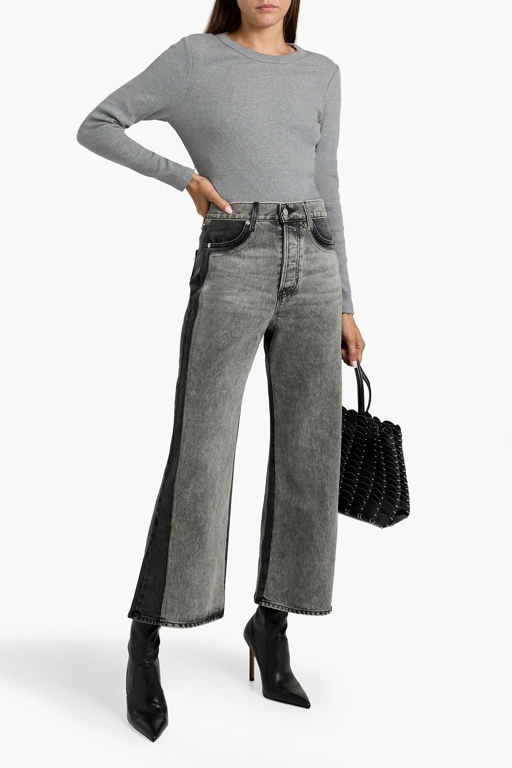 VERONICA BEARD Taylor cropped two-tone high-rise wide-leg jeans