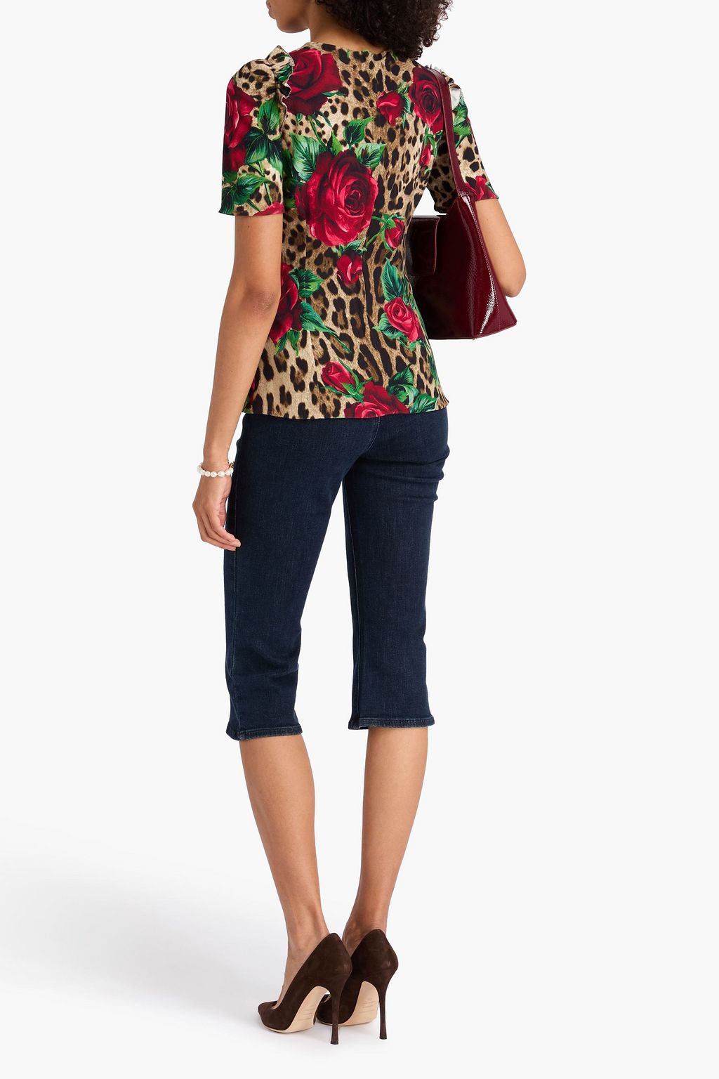 DOLCE&GABBANA ストレッチクレープ トップス ラッフル付き プリント入り