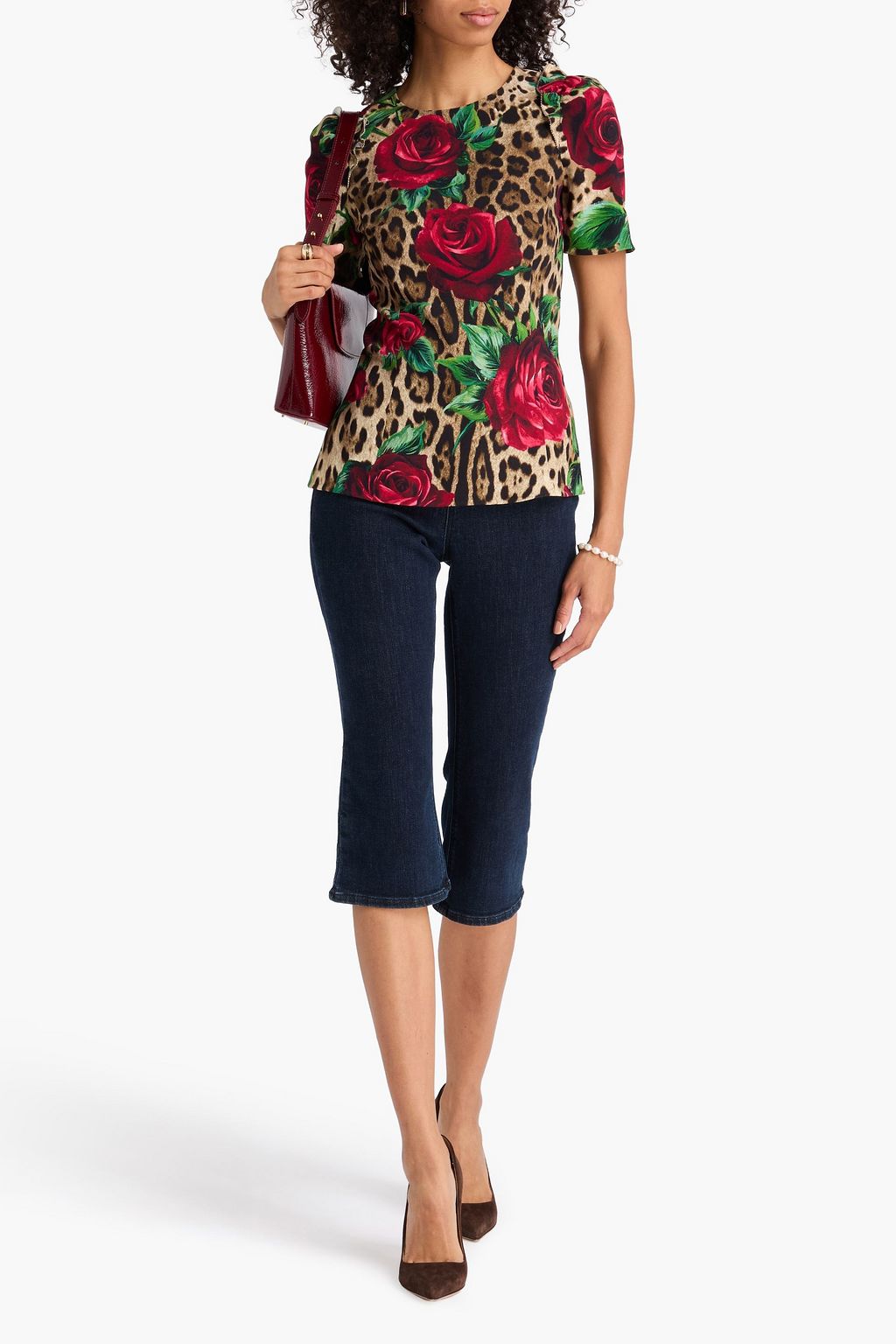 DOLCE&GABBANA ストレッチクレープ トップス ラッフル付き プリント入り