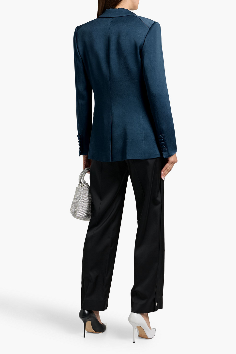 Veronica Beard Long And Lean Dickey Satin-crepe Blazer In Blue