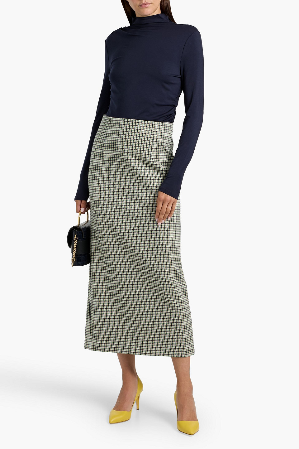 Veronica Beard Mylie Ruched Lyocell-blend Jersey Turtleneck Top In Blue