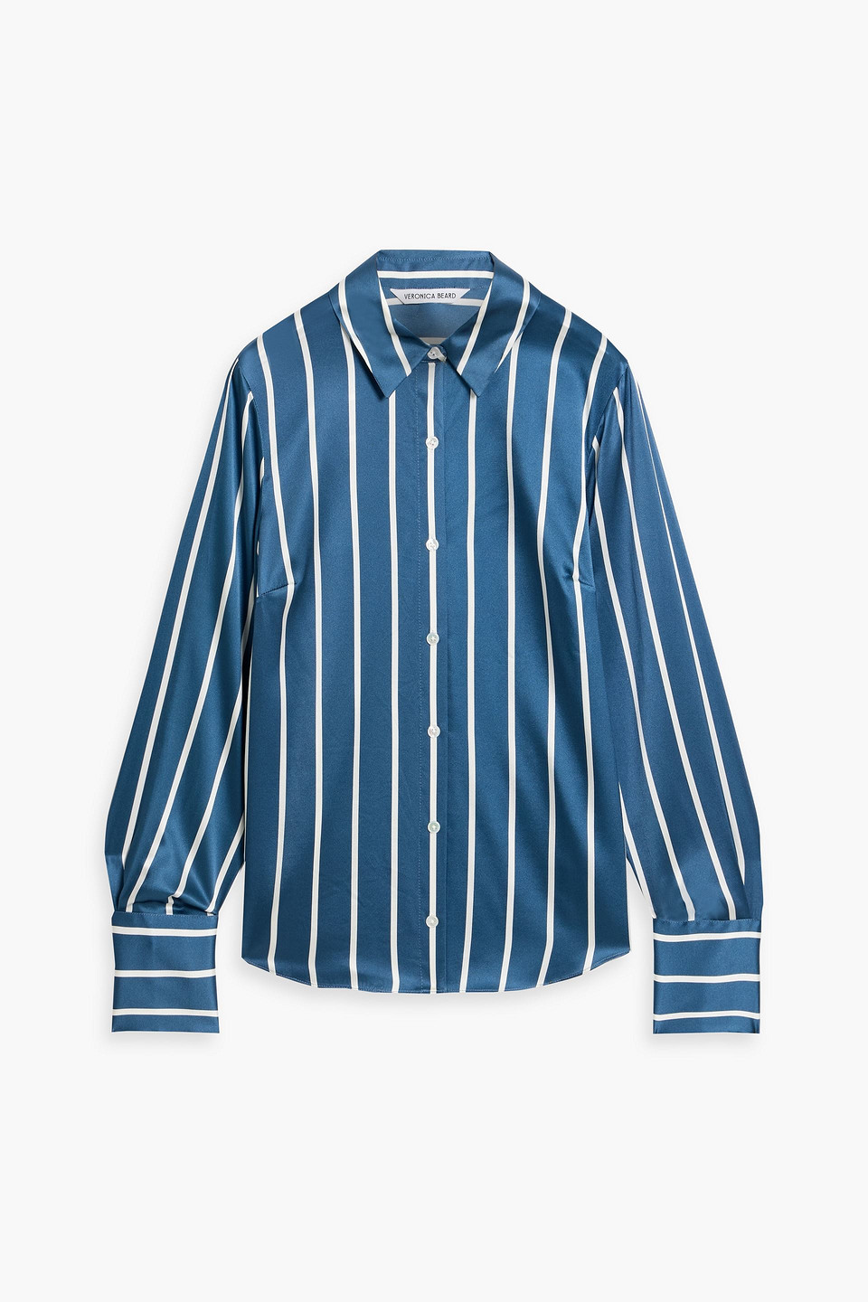 Veronica Beard Monique Striped Silk-blend Satin Shirt In Blue