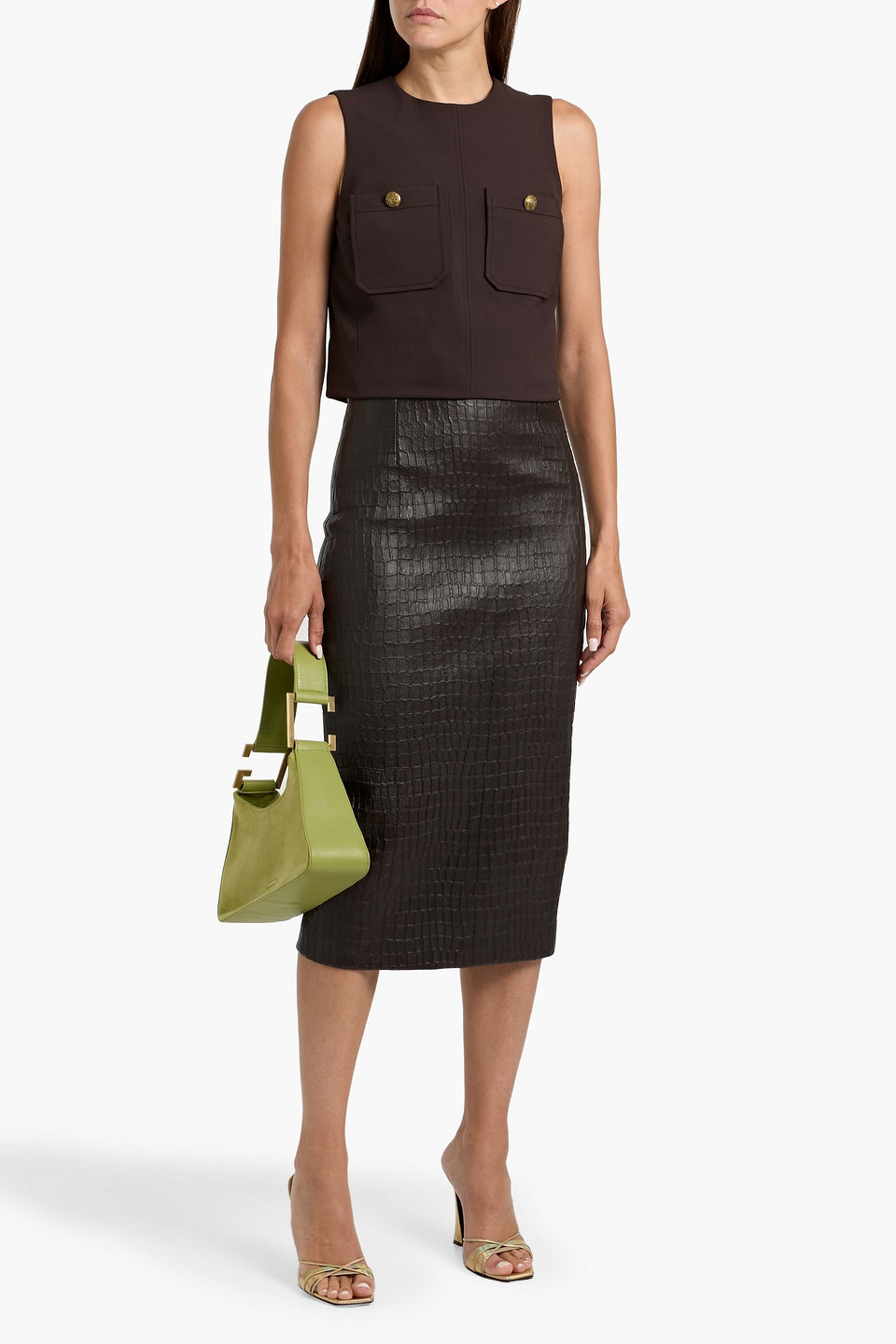 Veronica Beard Yareli Crepe Top In Brown