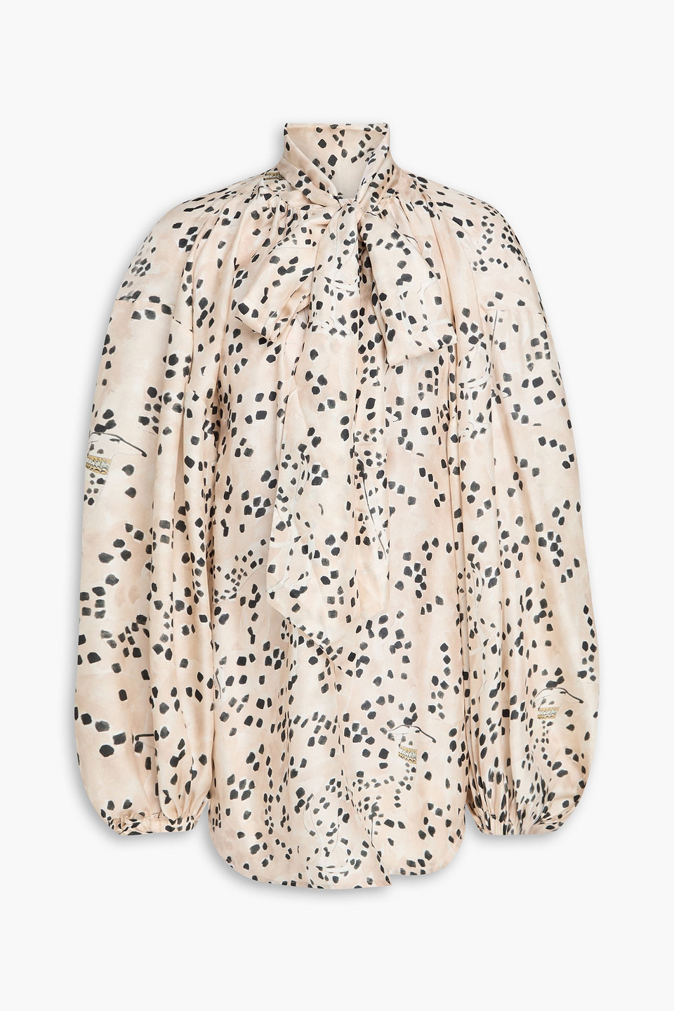 Zimmermann Pussy-bow Printed Silk-twill Blouse In Neutral