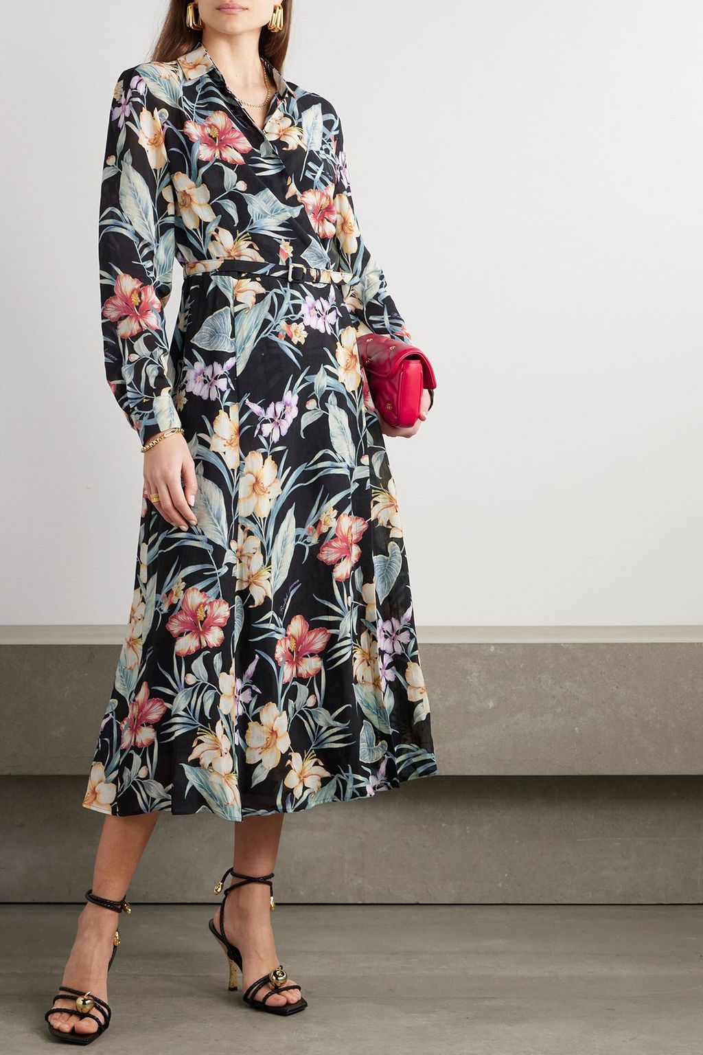 RALPH LAUREN COLLECTION Aniyah belted floral-print woven midi wrap dress |  THE OUTNET