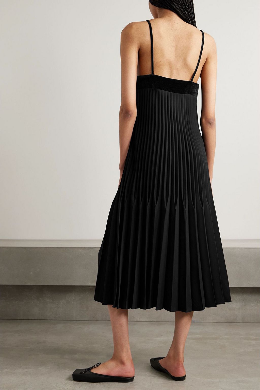 PROENZA SCHOULER Wren velvet-trimmed pleated crepe midi dress