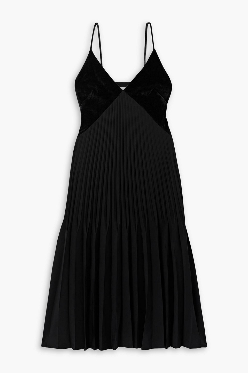 Proenza Schouler Wren Velvet-trimmed Pleated Crepe Midi Dress In Black