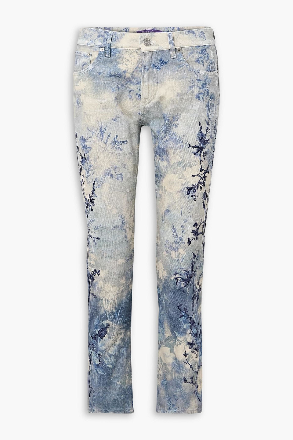 ralph lauren collection - sequin-embellished printed low-rise skinny jeans - blue - 25