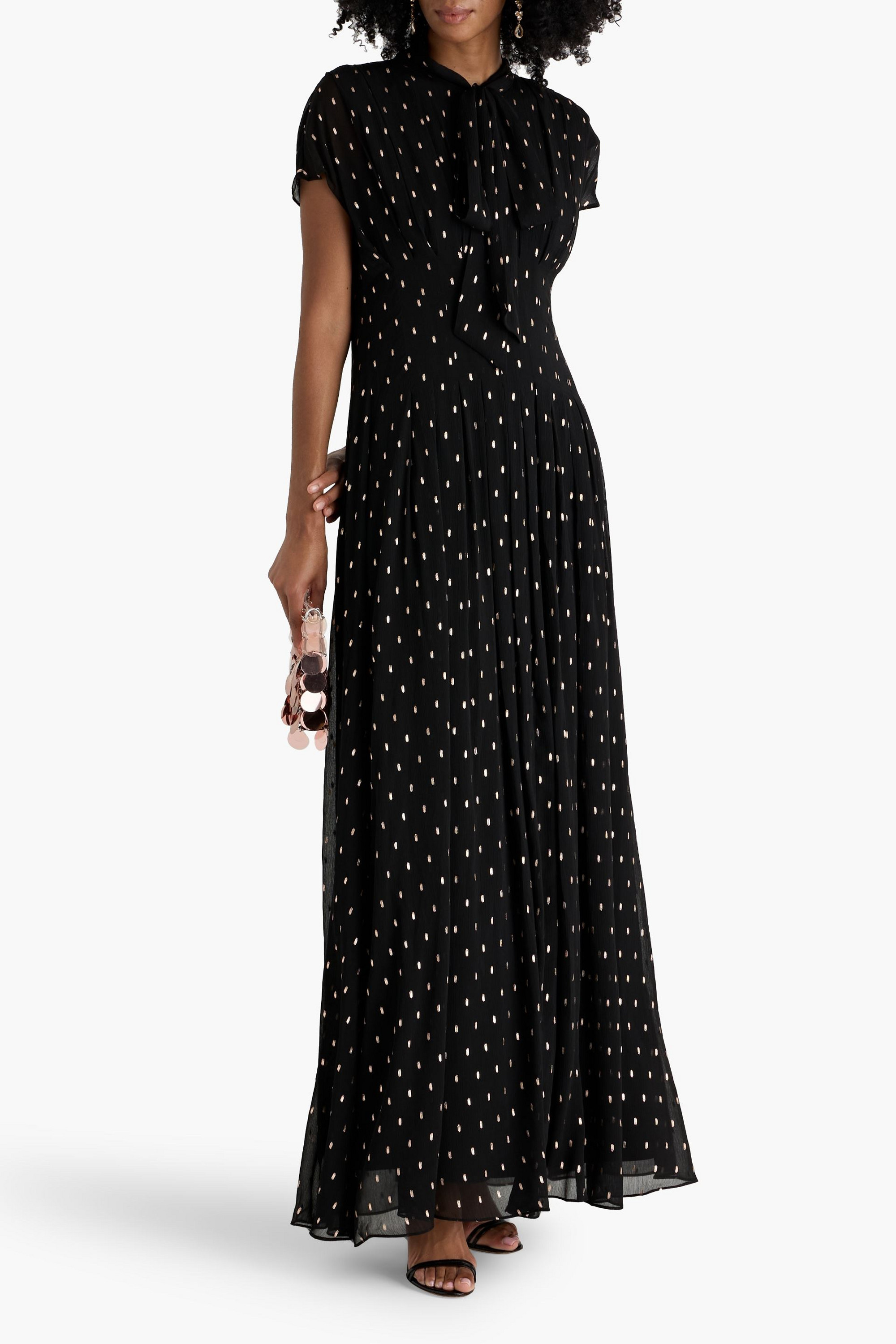 MIKAEL AGHAL Pussy-bow metallic fil coupé georgette maxi dress