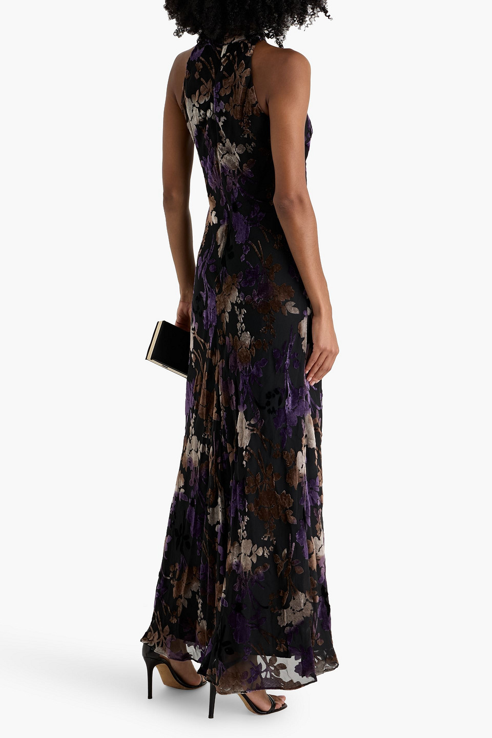 Mikael Aghal Flocked Chiffon Gown In Black