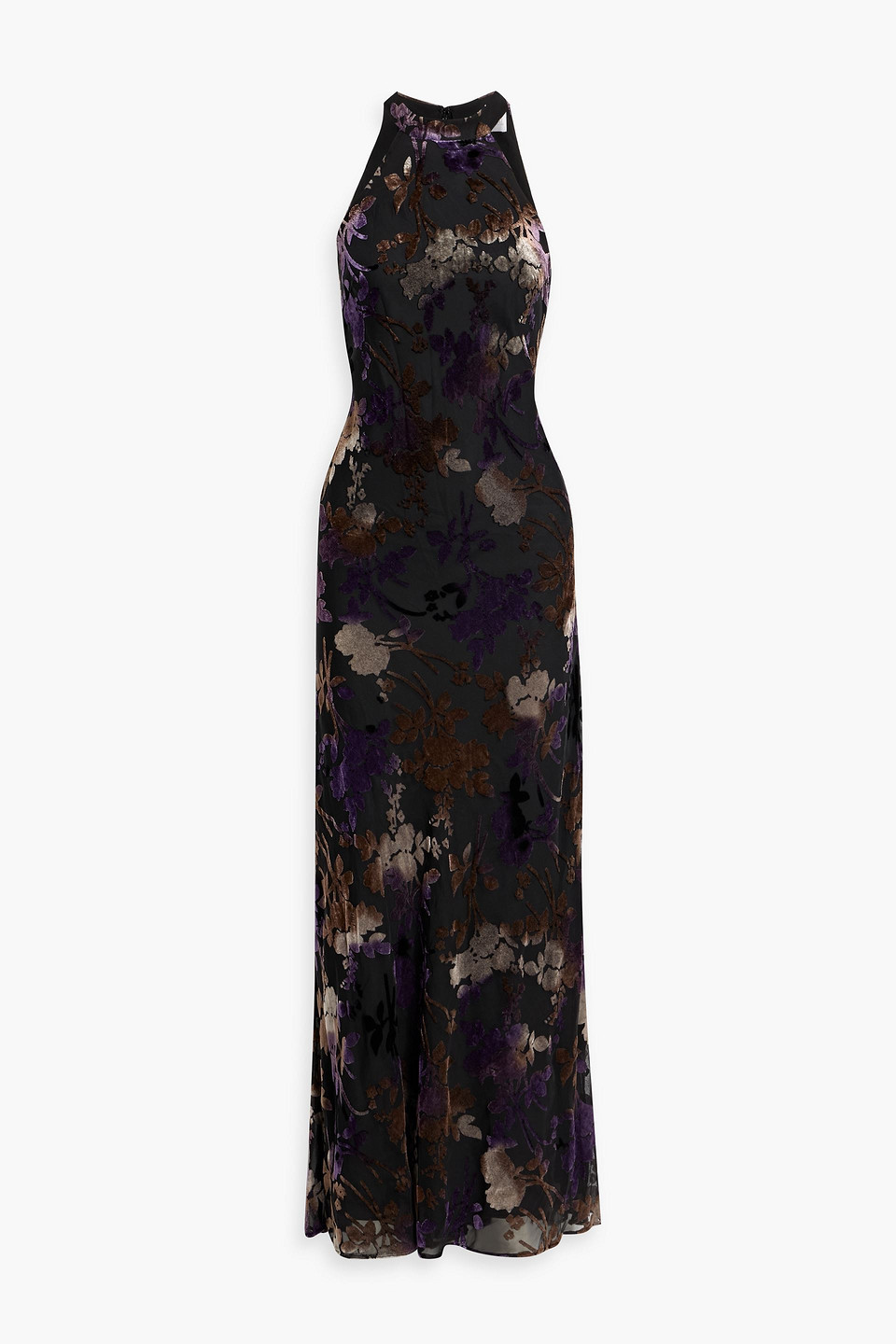 Mikael Aghal Flocked Chiffon Gown In Black