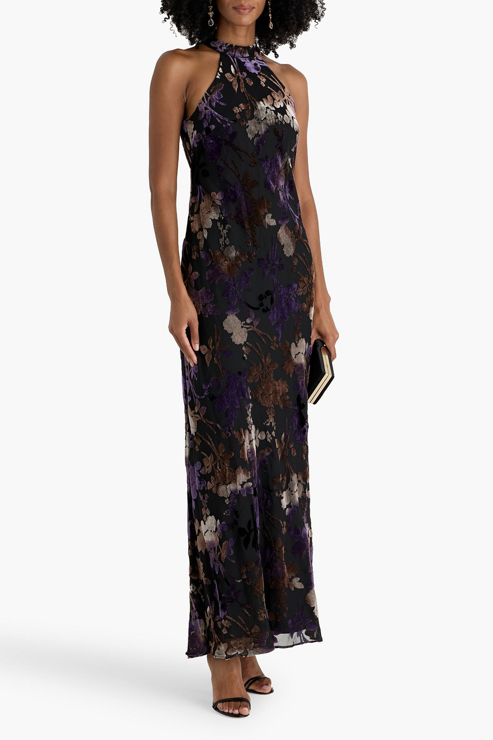 Mikael Aghal Flocked Chiffon Gown In Black