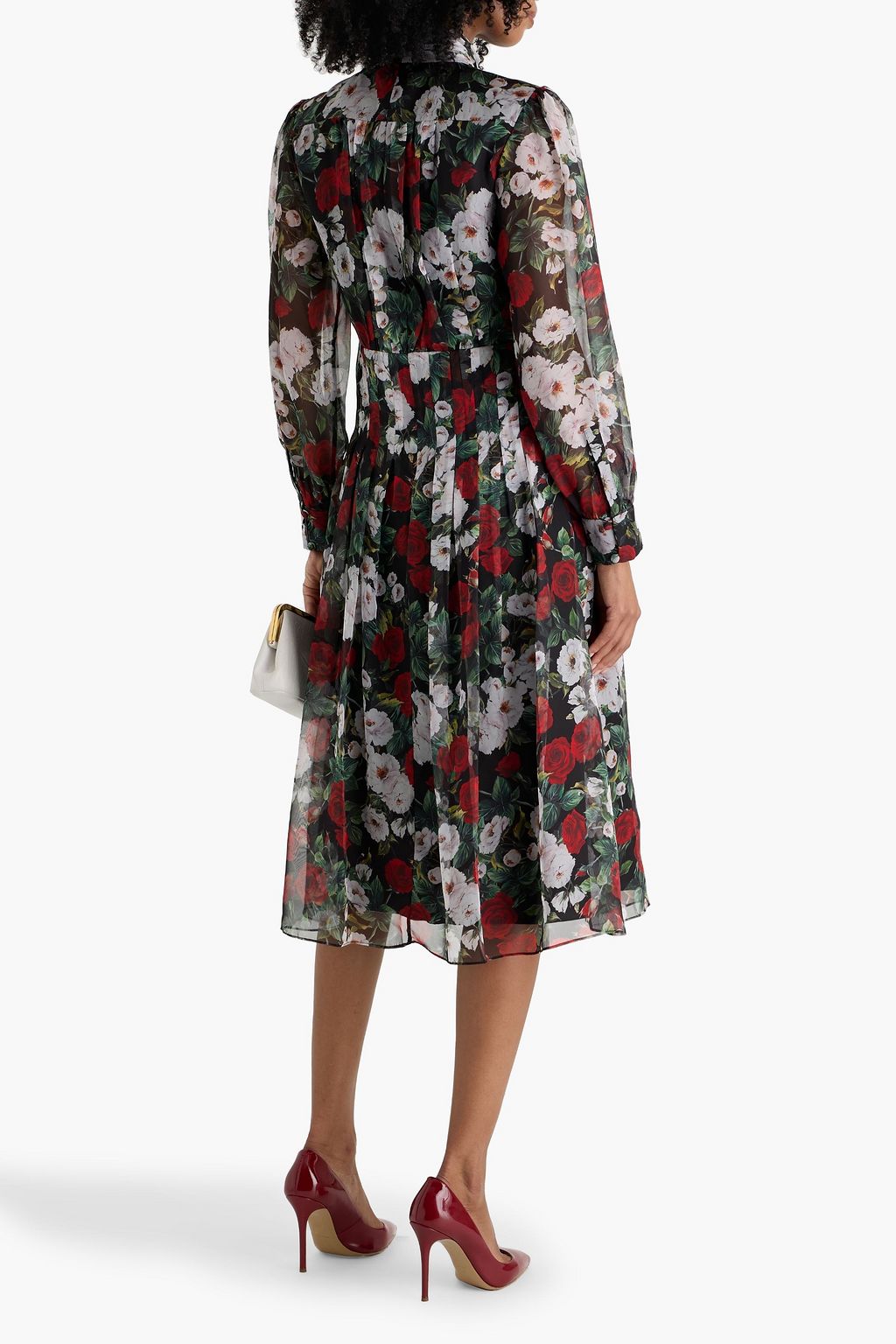 MIKAEL AGHAL Pleated floral-print chiffon midi dress