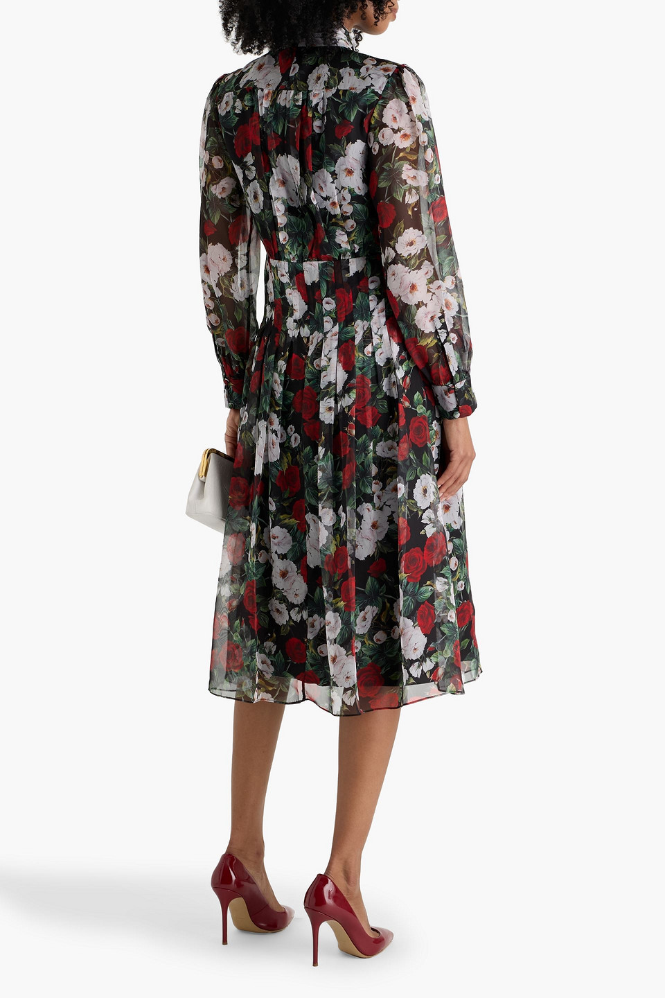 Mikael Aghal Pleated Floral-print Chiffon Midi Dress In Multi