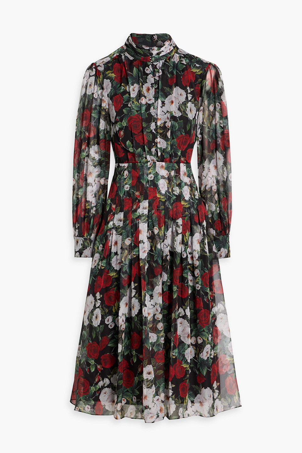Mikael Aghal Pleated Floral-print Chiffon Midi Dress In Multi
