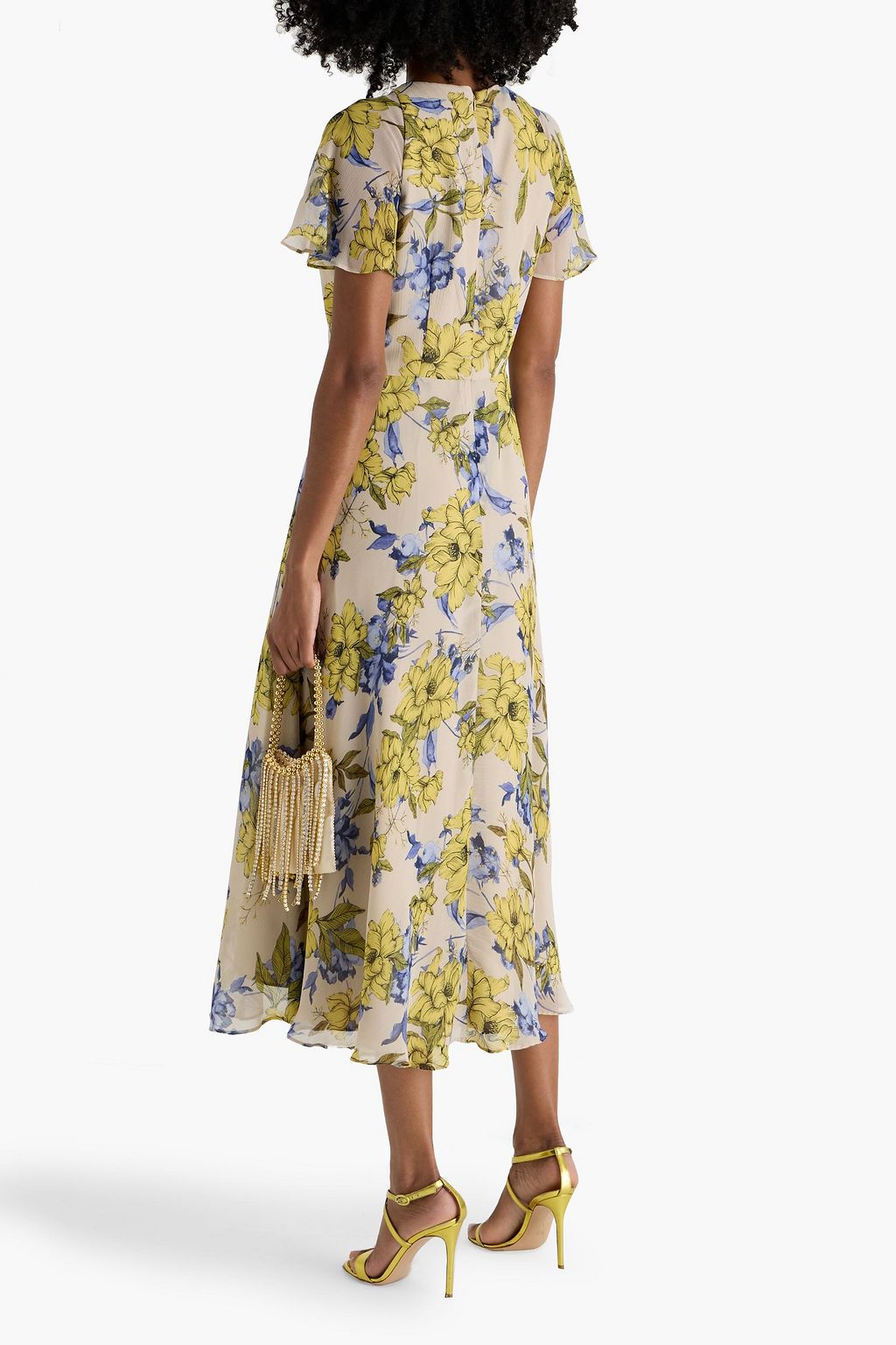 MIKAEL AGHAL Ruffled floral-print crepon midi dress