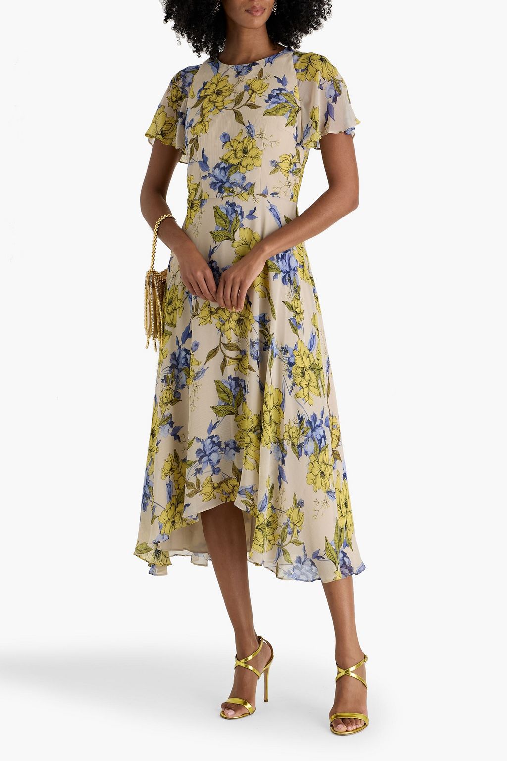 MIKAEL AGHAL Ruffled floral-print crepon midi dress