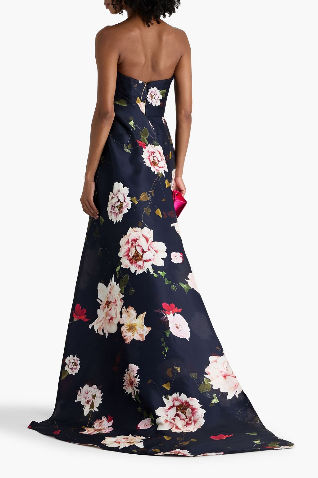 MONIQUE LHUILLIER Strapless floral-print silk-crepe gown